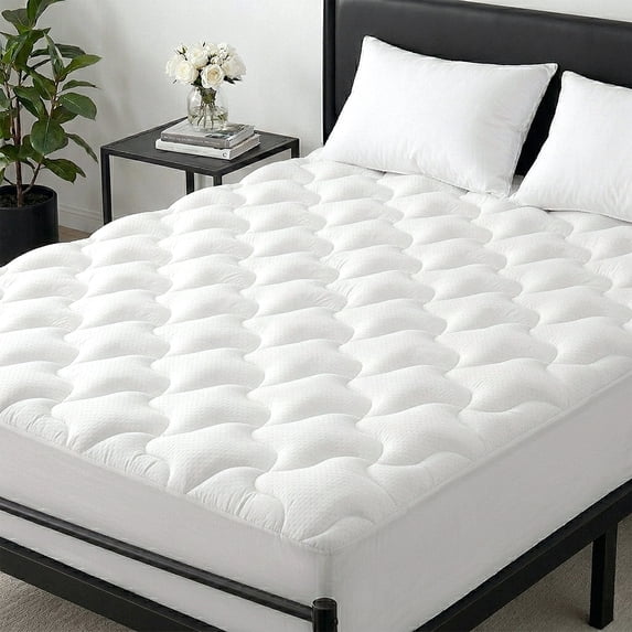 INGALIK Queen Mattress Pad, Cooling Breathable Bed Topper, Premium 400TC Pillow Top Mattress Protector Fitted Cover with 8-21" Deep Pocket, White