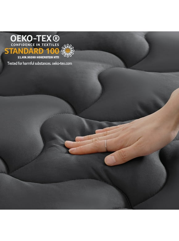 INGALIK Queen Size Mattress Pad, 400TC Cotton Pillow Top Mattress Cover, Quilted Fitted Mattress Protector with 8-21" Deep Pocket, Cooling Mattress Topper (60x80 Inches, Dark Grey)