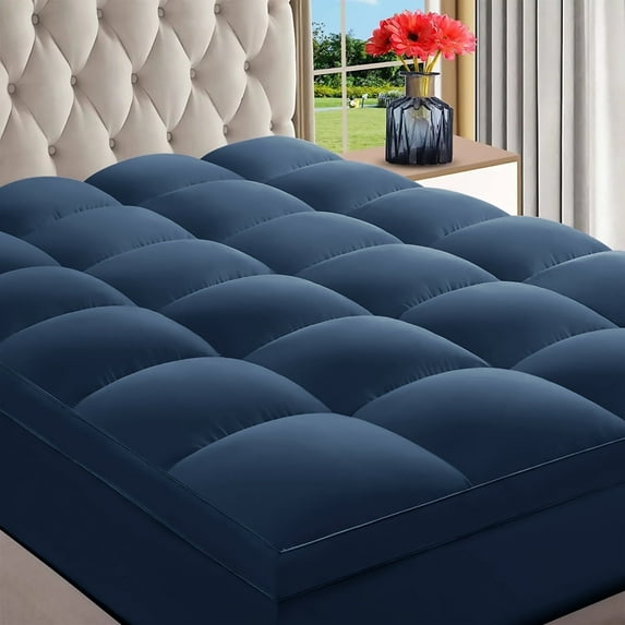 INGALIK RV King Mattress Topper, Cooling, Extra Thick, Pressure Relief, 400TC, 8-21" Deep Pocket, Sensitive Skin, Navy Blue