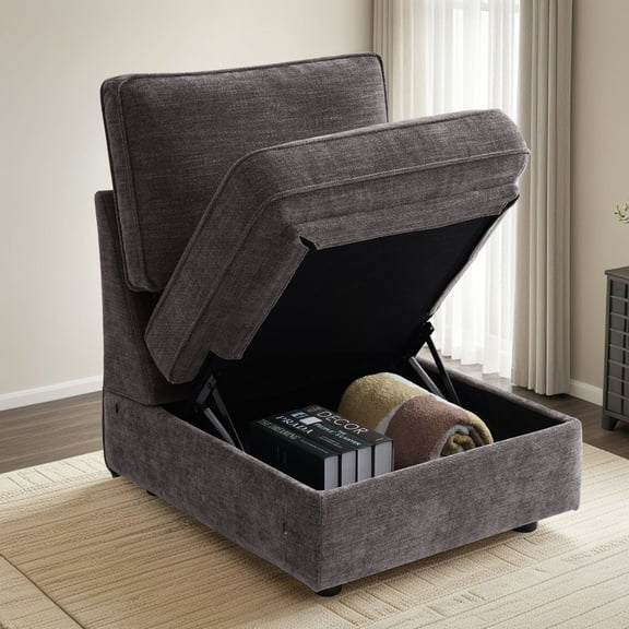 INGALIK Modern Modular Couch Sofa Middle Seat with Storage, Sectional Couch Sofa with W/Deep Seat (Dark Gray)