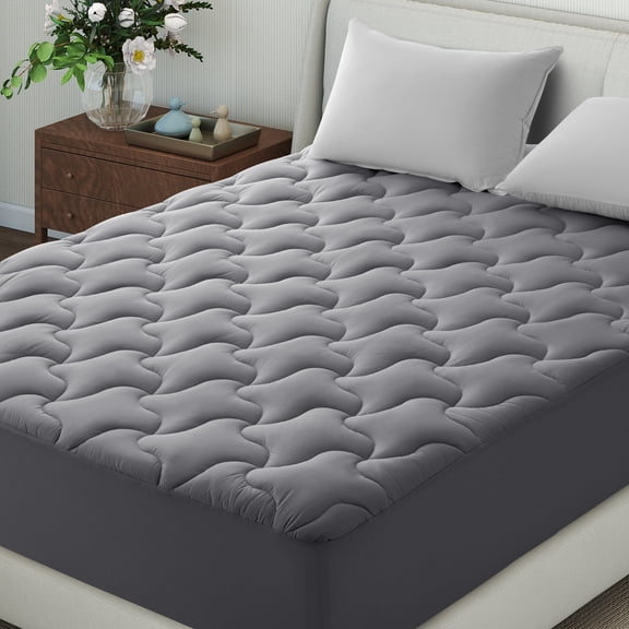 INGALIK California King Mattress Pad, Cooling Breathable Mattress Topper, 400TC Quilted Fitted Protector and Cover with 8-21" Deep Pocket, Dark Gray