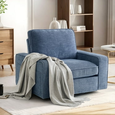INGALIK Swivel Accent Chair, 40.2"W Oversize Chenille Accent Armchair with Storage Bag, Modern Comfortable Chair for Living Room, Bedroom, Blue