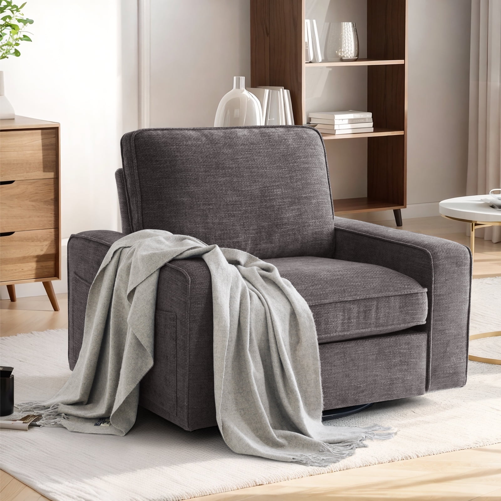 "INGALIK Swivel Accent Armchair, 40.2""W Wide, Comfortable for Reading ...