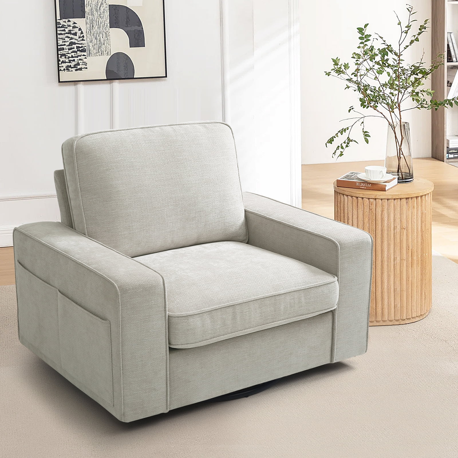 INGALIK Swivel Accent Chair, Oversized Single Sofa Chair with Storage