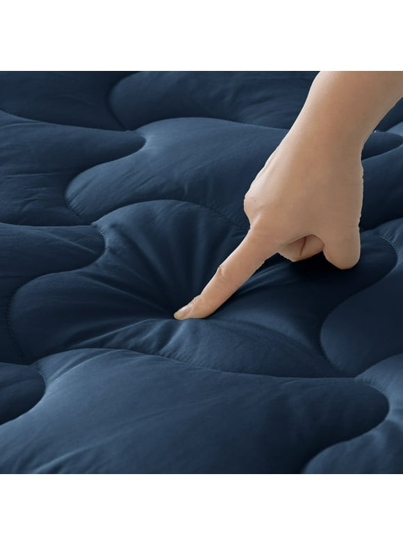 INGALIK Twin Size Mattress Pad, 400TC Cotton Pillow Top Mattress Cover, Quilted Fitted Mattress Protector with 8-21" Deep Pocket, Cooling Mattress Topper (39x75 Inches, Navy Blue)