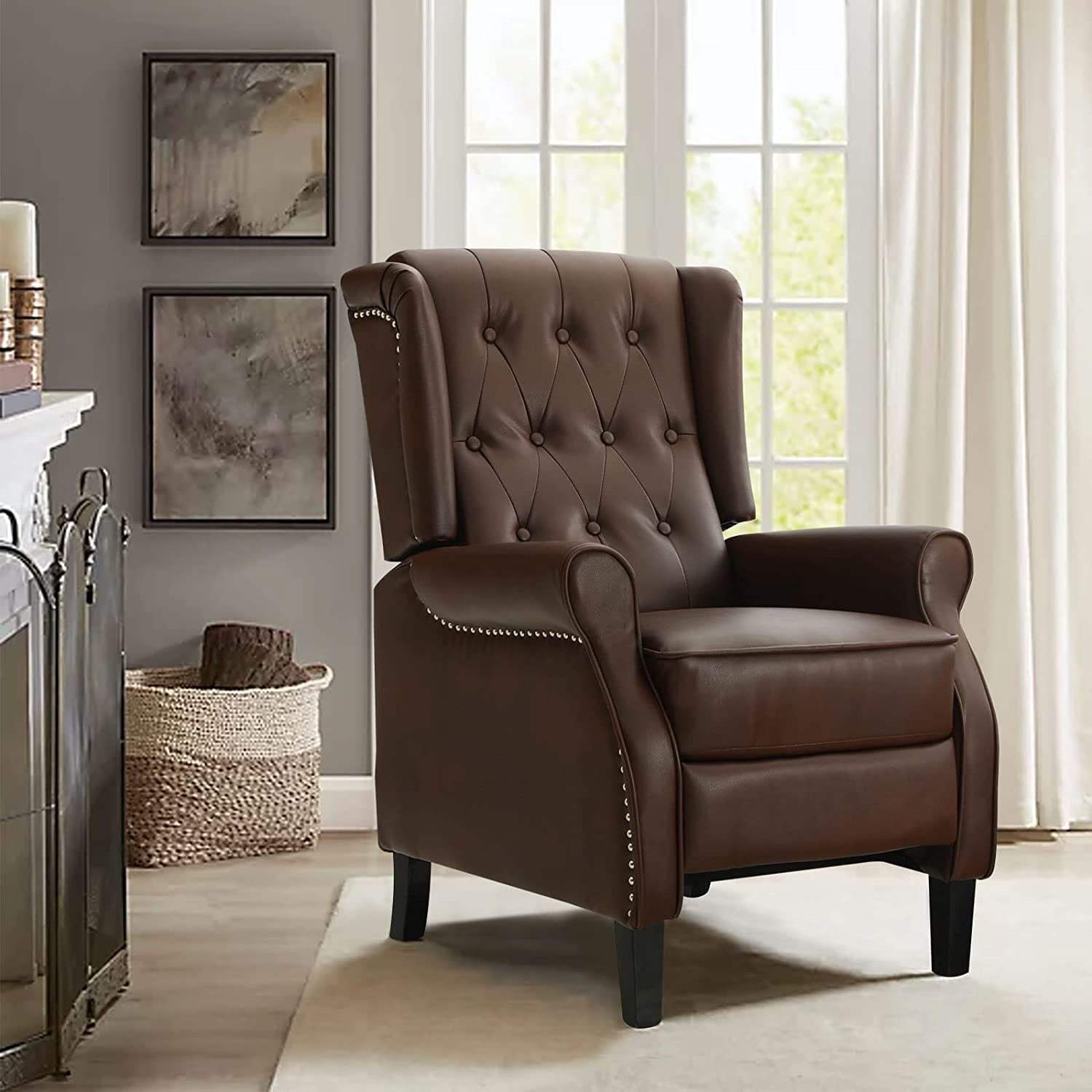 INGALIK Wingback Chair Recliner, Single Sofa Recliner, Tufted Leather