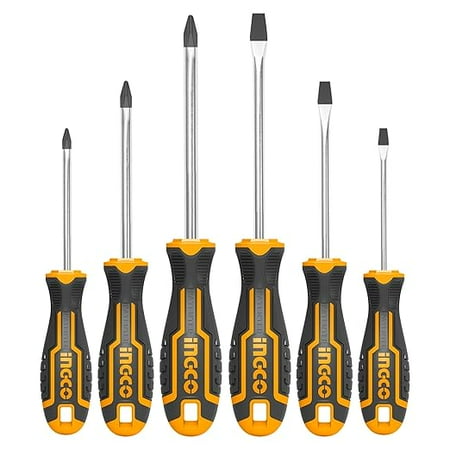 INGCO 6 pcs Screw Driver Tool Set Kit, CR-V Screwdriver Set for DIY Household Repair, INGCO Design Handle, CR-V Round Blade Material