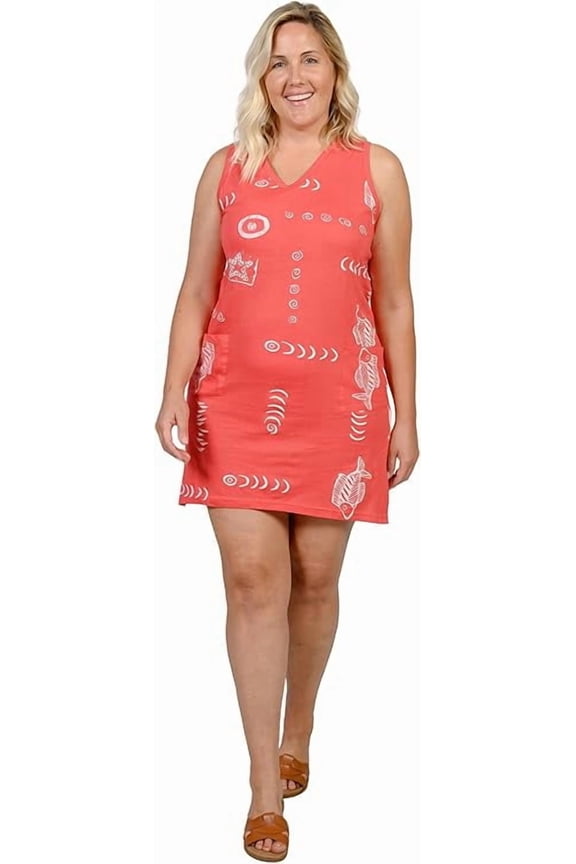 Womens Beach Swimsuit Cover Up Short Cotton Shift Dress Sleeveless Tee with Pockets Red 2XL