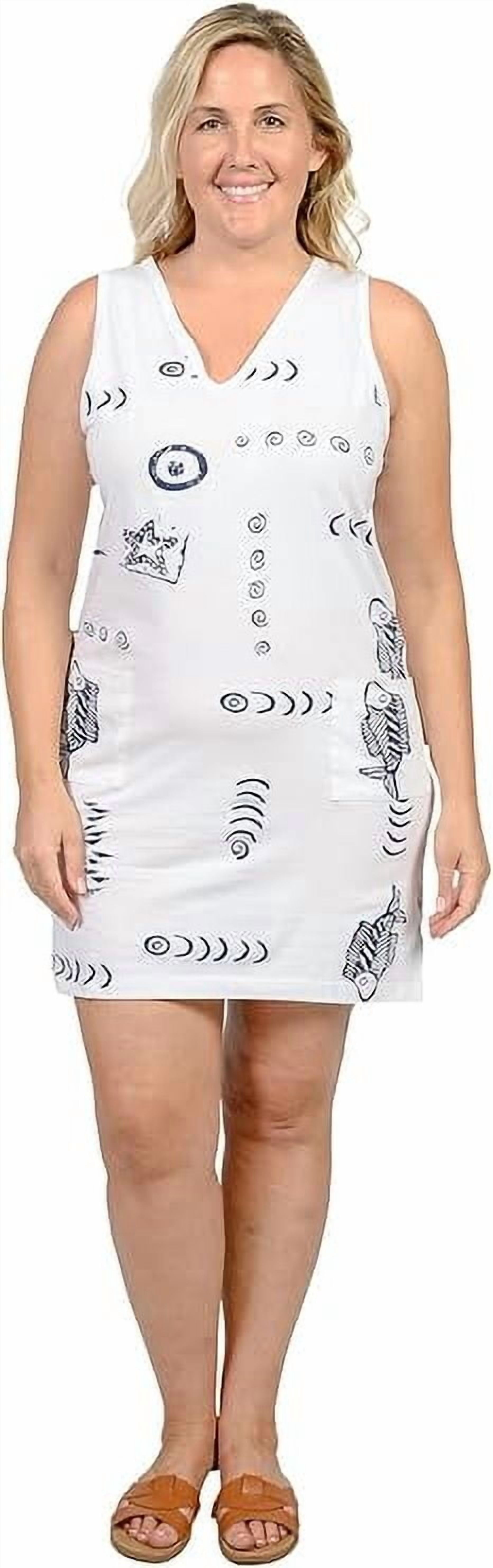 INGEAR Women's Beach Swimsuit Cover Up Short Cotton Shift Dress Sleeveless Tee with Pockets White L
