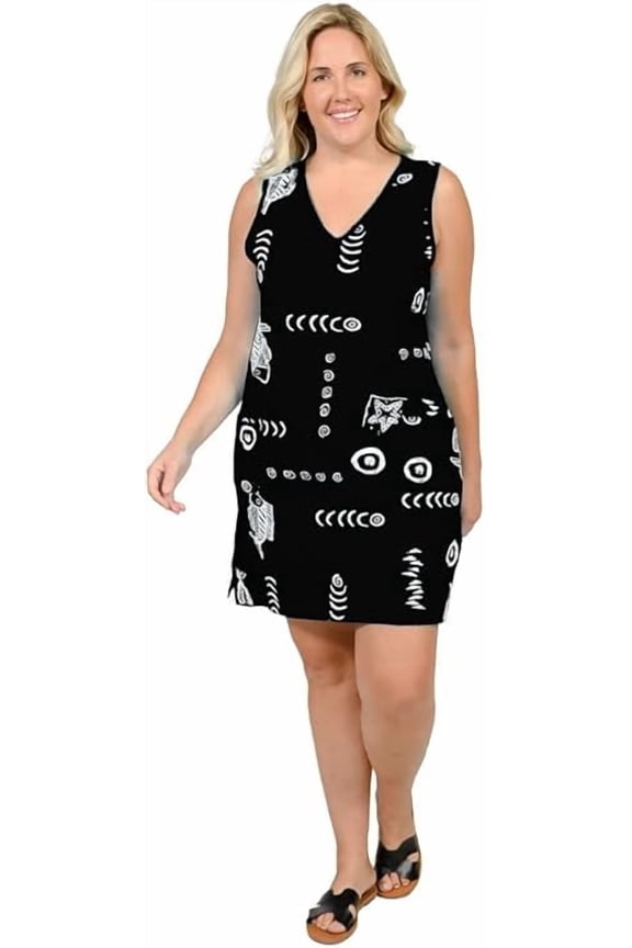Womens Beach Swimsuit Cover Up Short Cotton Shift Dress Sleeveless Tee with Pockets Black M