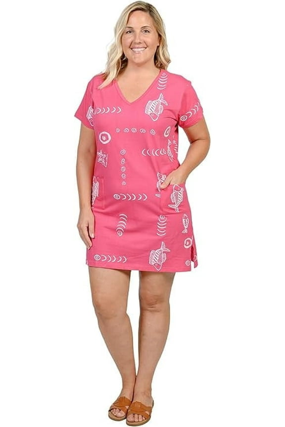 Womens Beach Swimsuit Cover Up, Short Cotton Shift Dress with Pockets, Purple ,M