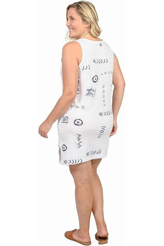 Womens Beach Swimsuit Cover Up Short Cotton Shift Dress Sleeveless Tee with Pockets White 2XL