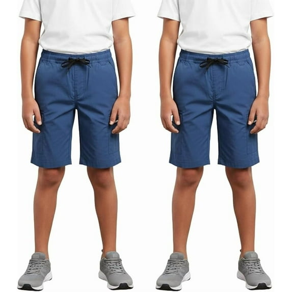 InGear Boys Cargo Shorts, Elastic Waist, Zipper Pockets, 2 Pack, XL