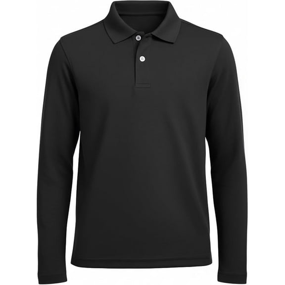 INGEAR Boys Golf Polo Long Sleeve Shirts, Black, M