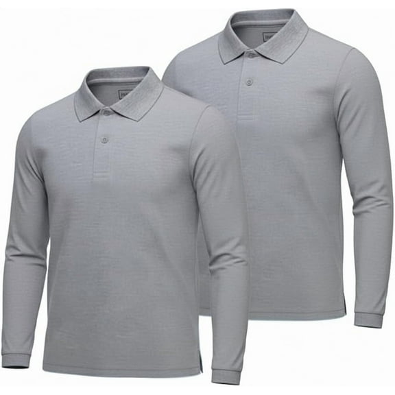 INGEAR Boys Long Sleeve Polo Shirt 2-Pack, Gray, S