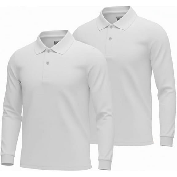 INGEAR Boys Long Sleeve Polo Shirt 2-Pack, White, XL
