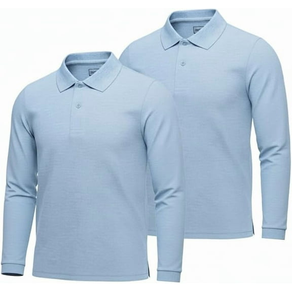 INGEAR Boys Long Sleeve Polo Shirt 2-Pack, Blue, XL