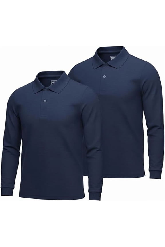 Boys Long Sleeve Polo Shirt 2-Pack, Blue, XL
