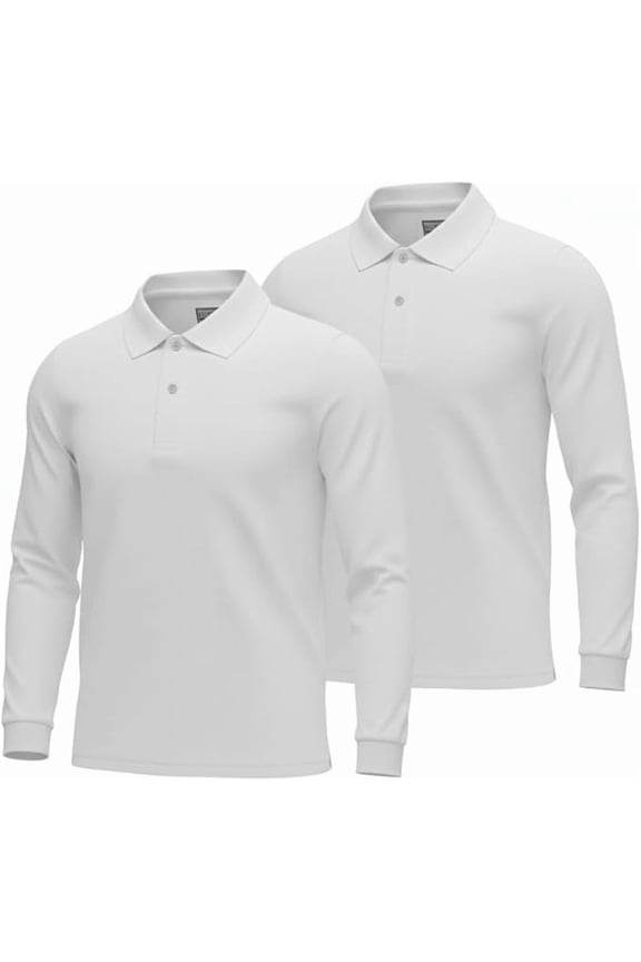 Boys Long Sleeve Polo Shirt 2-Pack, White, XXL