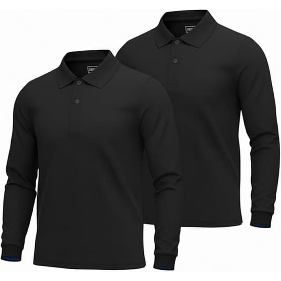 INGEAR Boys Long Sleeve Polo Shirt 2-Pack, Black, S