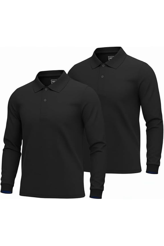 Boys Long Sleeve Polo Shirt 2-Pack, Black, S