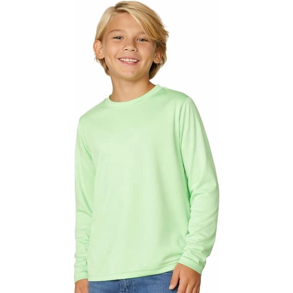 INGEAR Boys' Rash Guard Long Sleeve Swim Shirt UPF 50+, Quick Dry Kids Fishing Shirt, Dry Fit Sun Protection, Green, M