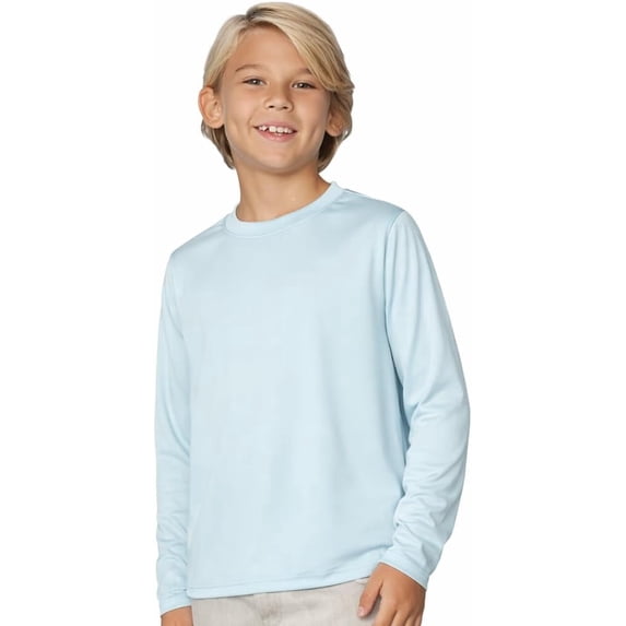 INGEAR Boys' Rash Guard Long Sleeve Swim Shirt UPF 50+, Quick Dry Kids Fishing Shirt, Dry Fit Sun Protection, Sky Blue, S
