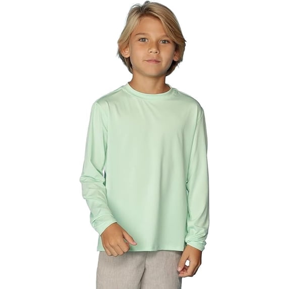 INGEAR Boys' Rash Guard UPF 50+ Long Sleeve Swim Shirt, Quick-Dry Lightweight Sun Protection, MINT, XS