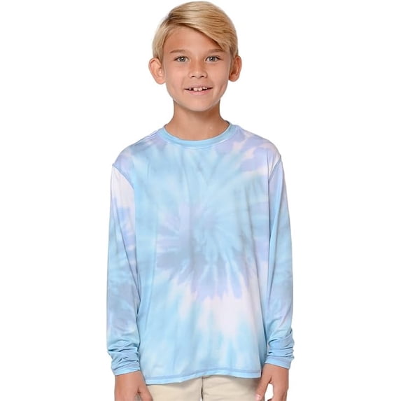 INGEAR Boys' Rash Guard UPF 50+ Long Sleeve Swim Shirt, Quick-Dry Lightweight Sun Protection, MOODY BLUES TIEDYE, XS