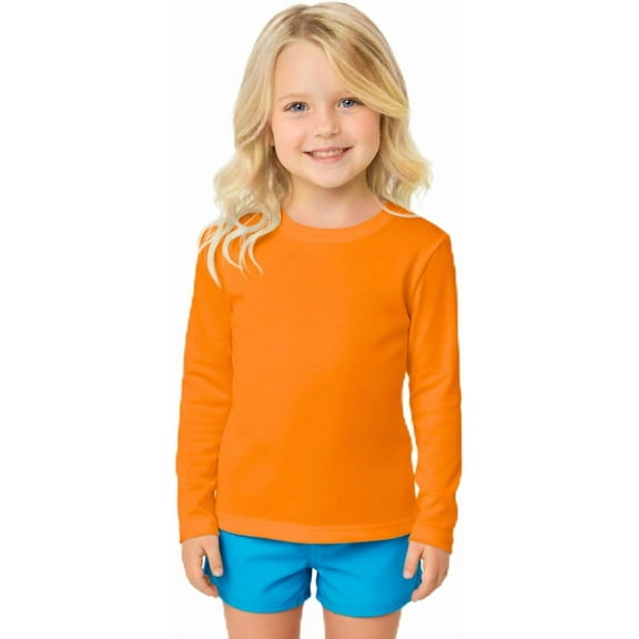 INGEAR Girls Long Sleeve Rash Guard Swim Shirt Outdoor Sports Shirt Lightweight , Orange, M