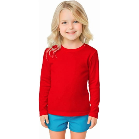 INGEAR Girls Long Sleeve Rash Guard Swim Shirt Outdoor Sports Shirt Lightweight , Red, L