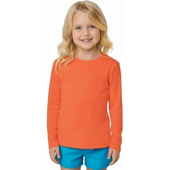 INGEAR Girls Long Sleeve Rash Guard Swim Shirt, UPF 50+ Orange, M