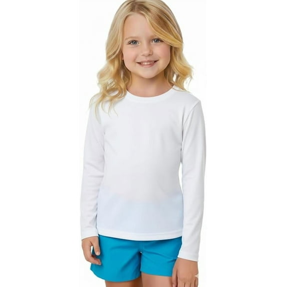 INGEAR Girls Long Sleeve Rash Guard Swim Shirt, UPF 50+ White, S
