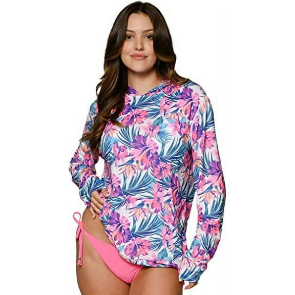 INGEAR Long Sleeve Loose Rash Guard With Hood Sun Shirt Women Beach Coverup UV Sun Protection Shirt Quick Dry Hoodie