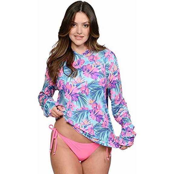 INGEAR Long Sleeve Loose Rash Guard With Hood Sun Shirt Women Beach Coverup UV Sun Protection Shirt Quick Dry Hoodie