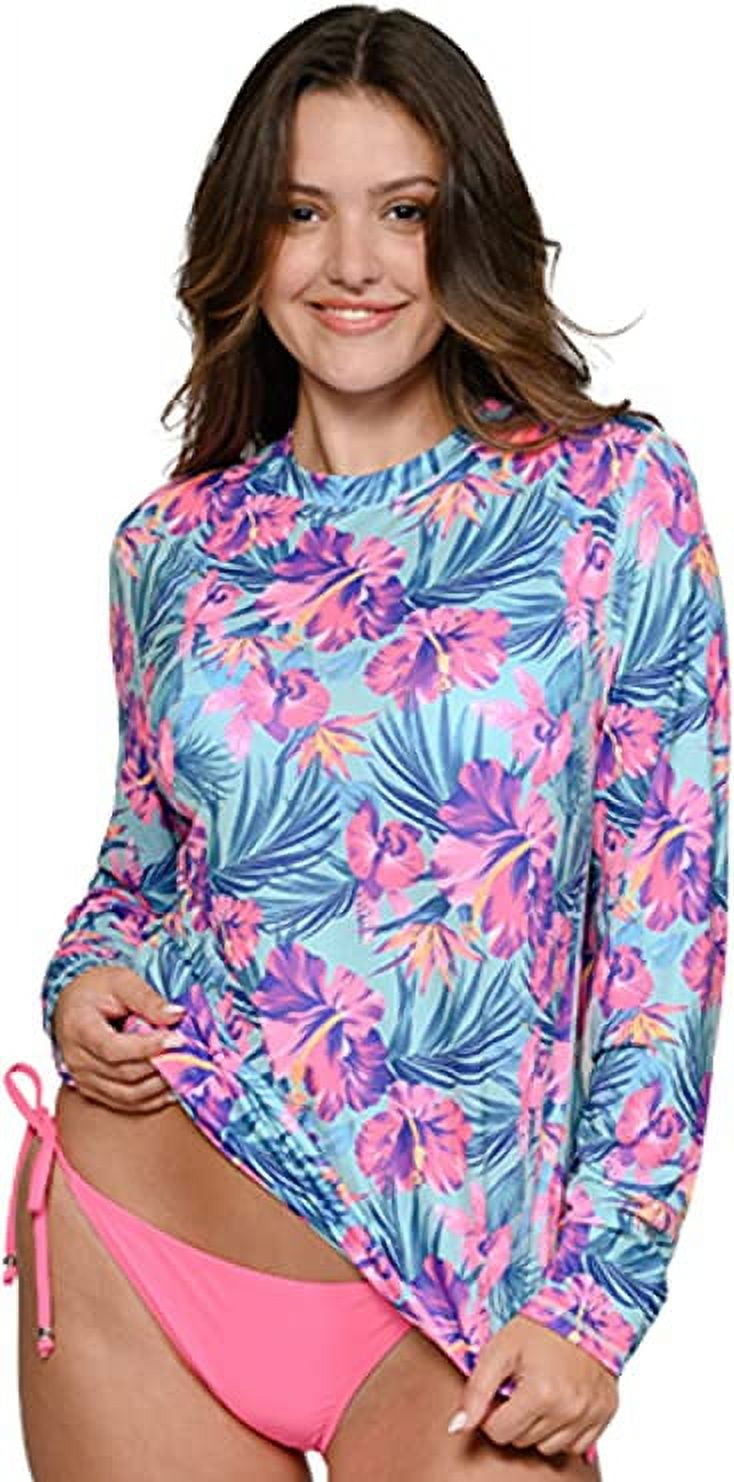 INGEAR Long Sleeve Rash Guard Sun Shirt Women Beach Coverup UV Sun  Protection Shirt Quick Dry (Blu Hawai, Medium) 