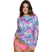 INGEAR Long Sleeve Rash Guard Sun Shirt Women Beach Coverup UV Sun Protection Shirt Quick Dry (Blu Hawai, Large)