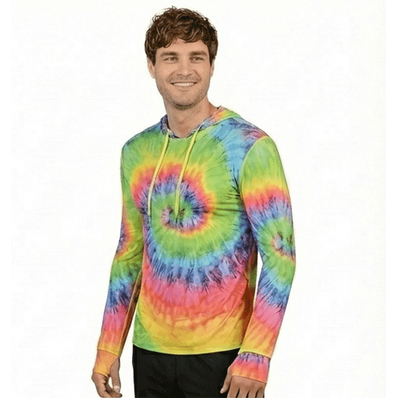 INGEAR Men's Lightweight SPF 50+ UV Protection Hoodie, Long Sleeve Rashguard with Pocket, , Bright Tiedye , M