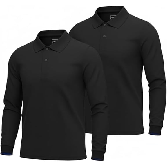 INGEAR Men's Polo Shirts 2-Pack, Dressy Casual Long Sleeve Collared Shirts, Black XL