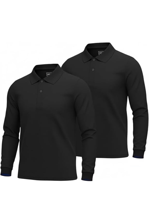 Men's Polo Shirts 2-Pack, Dressy Casual Long Sleeve Collared Shirts, Black XL