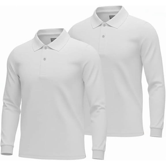 INGEAR Men's Polo Shirts 2-Pack, Dressy Casual Long Sleeve Collared Shirts, White XL