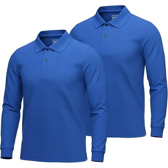 INGEAR Men's Polo Shirts 2-Pack, Dressy Casual Long Sleeve Collared Shirts, Blue L