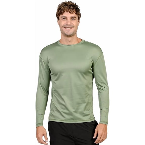 INGEAR Men's UPF 50 Long Sleeve Sun Shirt, Quick-Dry UV Protection Rash Guard Military Green, XL