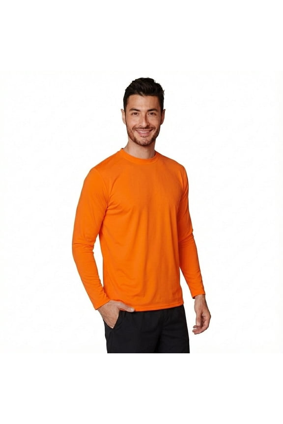 Men's UPF 50+ Long Sleeve Sun Shirt, Quick-Dry UV Protection Rash Guard Neon Orange, S