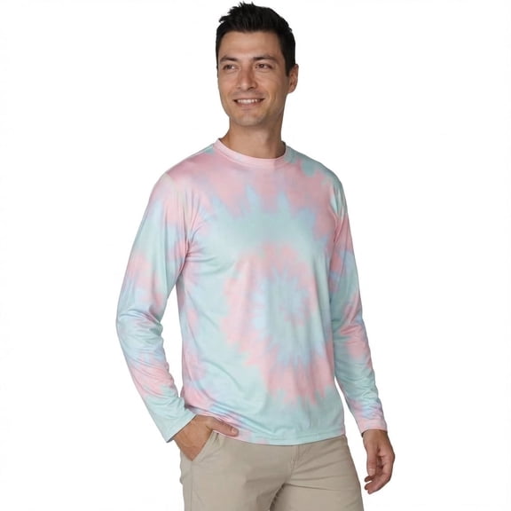 INGEAR Men's UPF 50+ Long Sleeve Sun Shirt, Quick-Dry UV Protection Rash Guard Sorbet Tiedye, S
