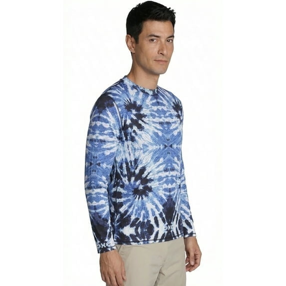 INGEAR Men's UPF 50  Long Sleeve Sun Shirt, Quick-Dry UV Protection Rash Guard Blue Tiedye, XL
