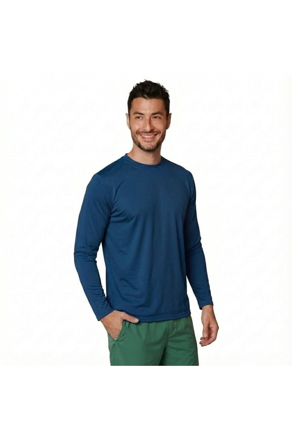 Men's UPF 50+ Long Sleeve Sun Shirt, Quick-Dry UV Protection Rash Guard Navy, L