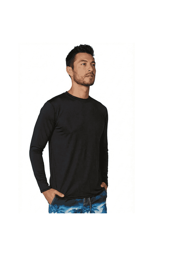 Men's UPF 50+ Long Sleeve Sun Shirt, Quick-Dry UV Protection Rash Guard Black, XXL