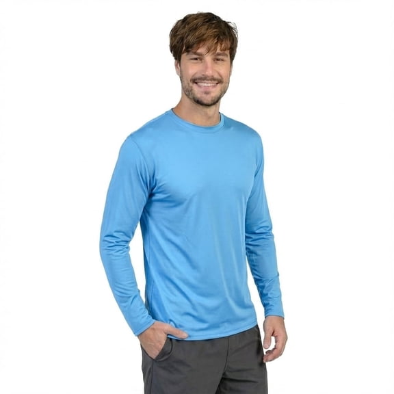 INGEAR Men's UPF 50  Long Sleeve Sun Shirt, Quick-Dry UV Protection Rash Guard Electric Blue, L