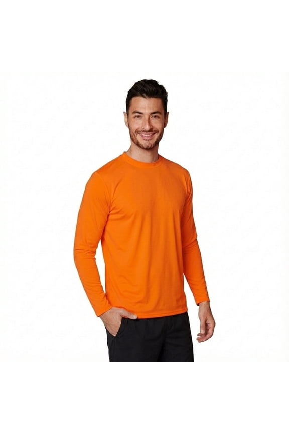 Men's UPF 50+ Long Sleeve Sun Shirt, Quick-Dry UV Protection Rash Guard Neon Orange, M